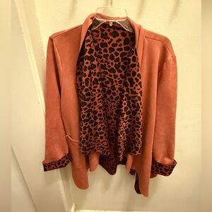 Suede Pink Leopard Print Women's Office Wear Jacket